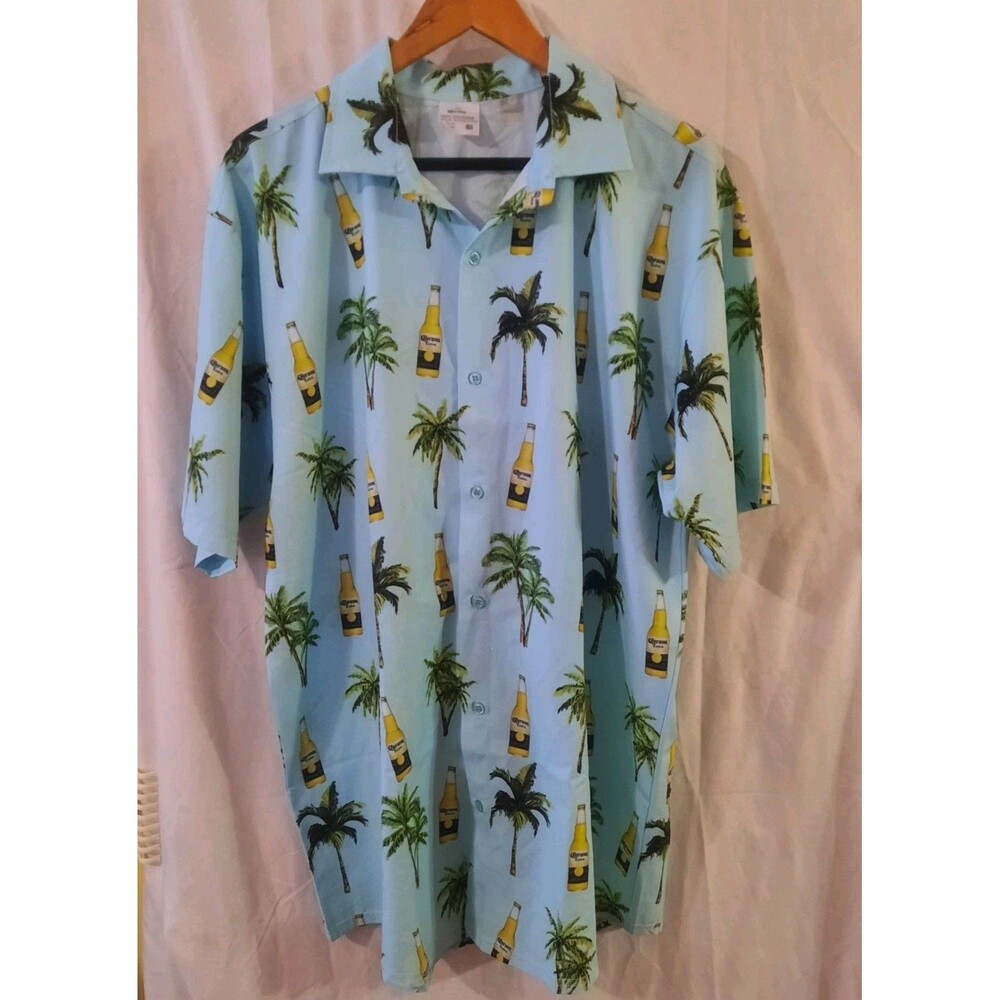 Corona Extra Palm Trees Lightweight Button Up Mens Large  Beer Party